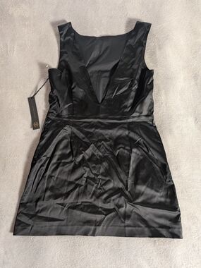 House of Harlow 1960 Black Satin V-Neck Mini Dress